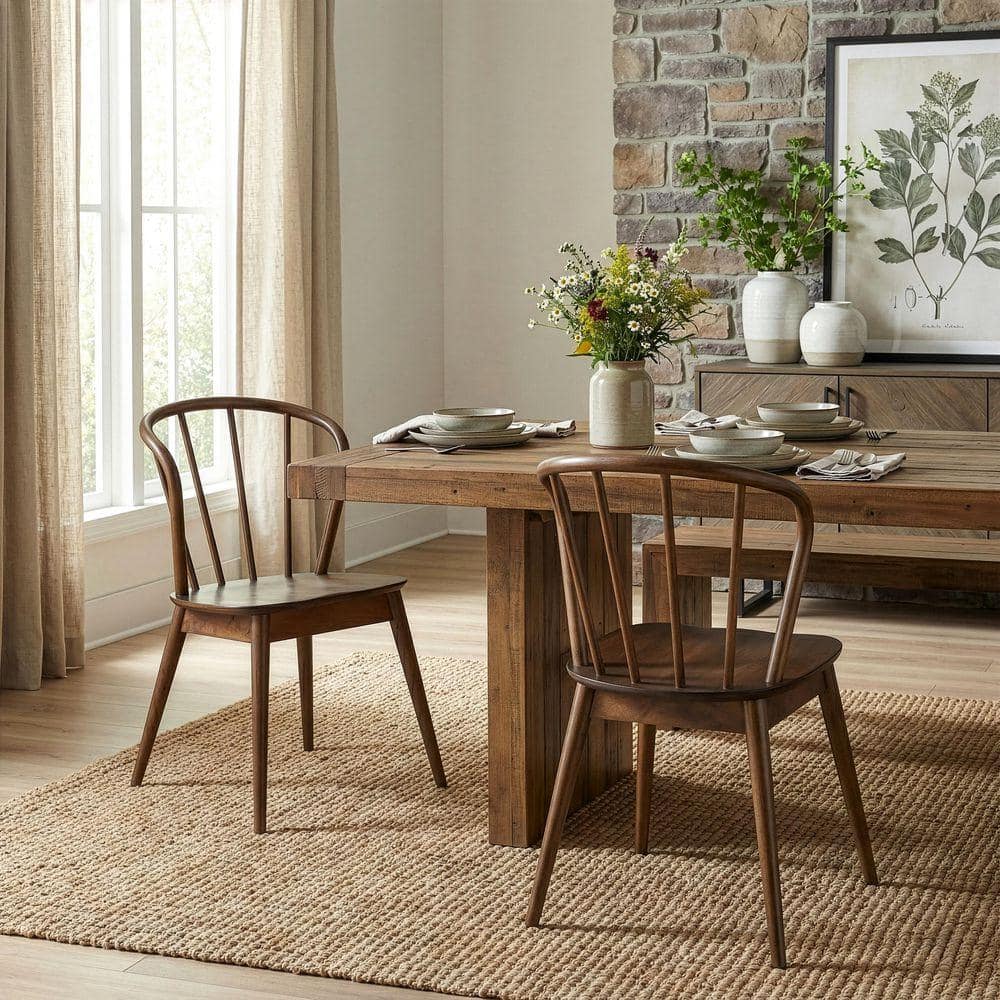 Glamour Home Azure Walnut Rubberwood Dining Chair with Windsor