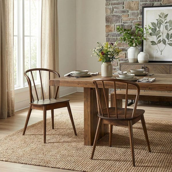 Azure Walnut Rubberwood Dining Chair with Windsor Back (Set of 2)