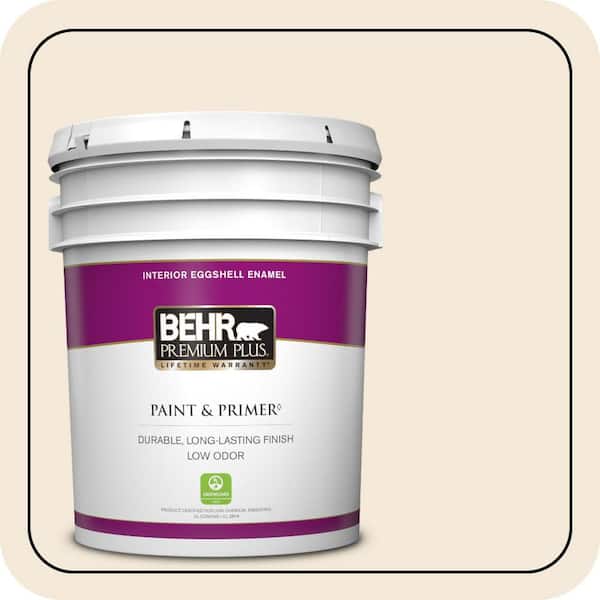 BEHR PREMIUM PLUS 5 gal. #13 Cottage White Eggshell Enamel Low Odor Interior Paint & Primer