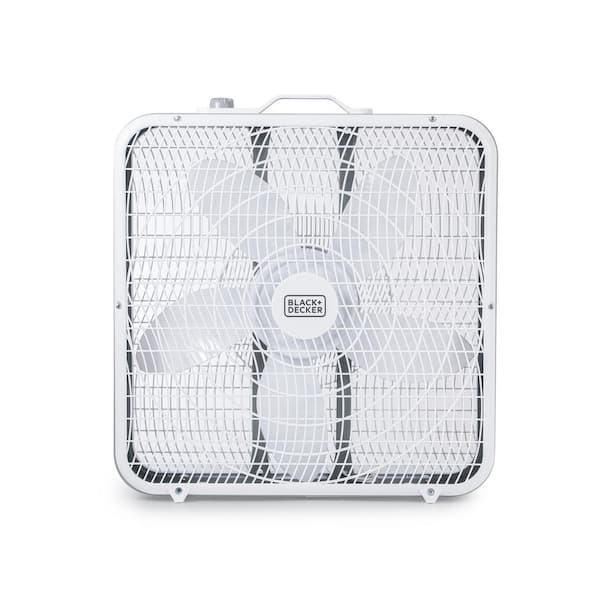 BLACK+DECKER 20 in. 3 Fan Speed Box Fan in White with Carrying Handle, Rotary Knob and Recessed Cord Storage