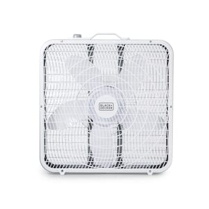 20 in. 3 Fan Speed Box Fan in White with Carrying Handle, Rotary Knob and Recessed Cord Storage