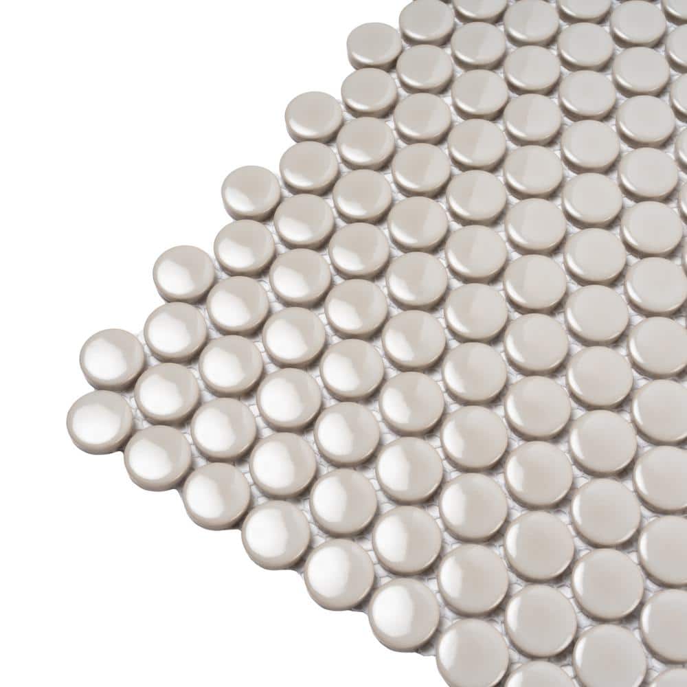 Portland Gray Glossy Porcelain Penny Round Mosaic Tile