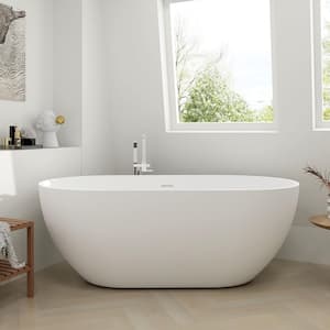 Kylie 59 in. x 29 in. Stone Resin Freestanding Soaking Bathtub in White