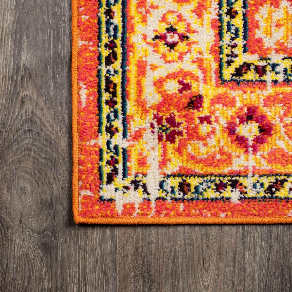 Brooklyn Orange and Blue Synthetic Medallion 8' x 10' Area Rug