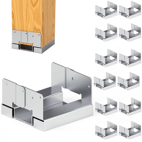 6 in. W x 6 in. U-Posts Anchor Base Adjustable Metal Post Brackets for Deck Patio Gazebo Pergola, Silver (12-Pack)