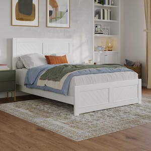 Berkshire White Solid Wood Frame Full Low Profile Platform Bed with Matching Footboard