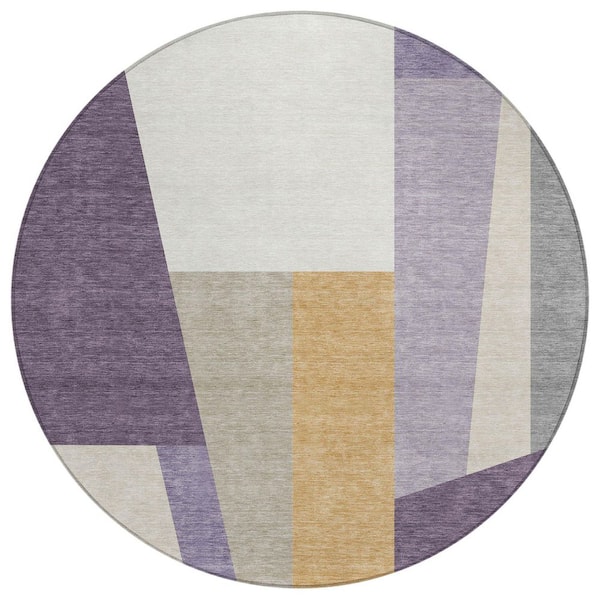 Chantille Machine Washable Indoor/Outdoor Abstract ACN2446 Plum 8 ft. x 8 ft. Round Rug