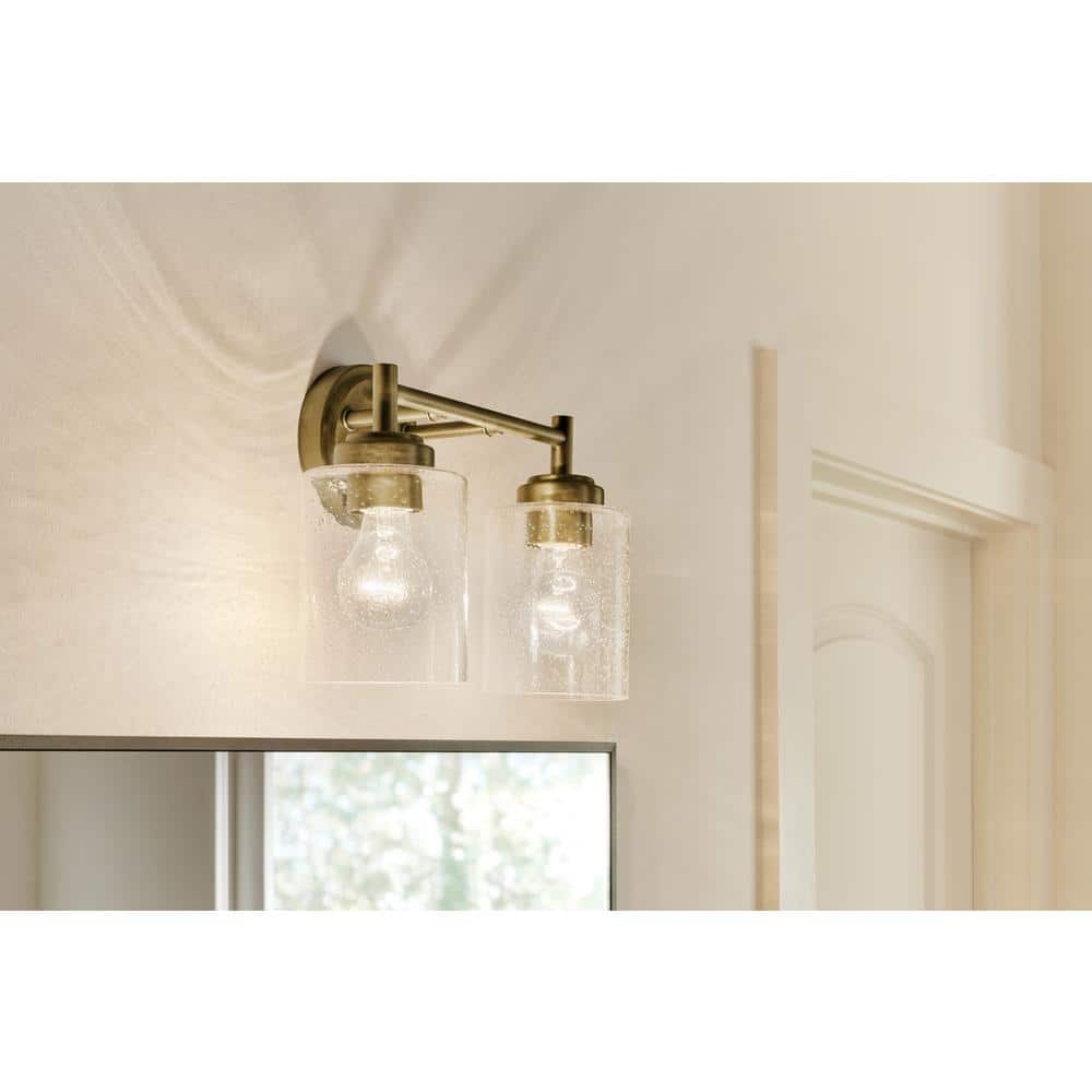 Winslow 13 in. 2-Light Natural Brass Contemporary Bathroom Vanity Light with Clear Seeded Glass price history on PriceWatchPro