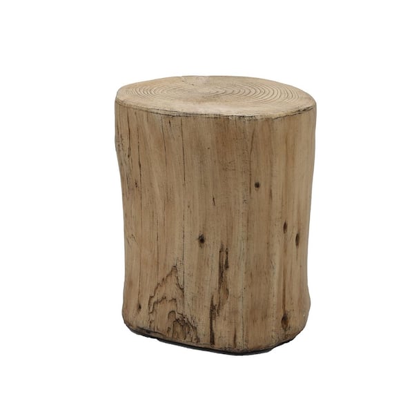 TIRAMISUBEST Light Brown Round Concrete Faux Wood 14.6 in. D x 17 in. H Outdoor Side Table End Table