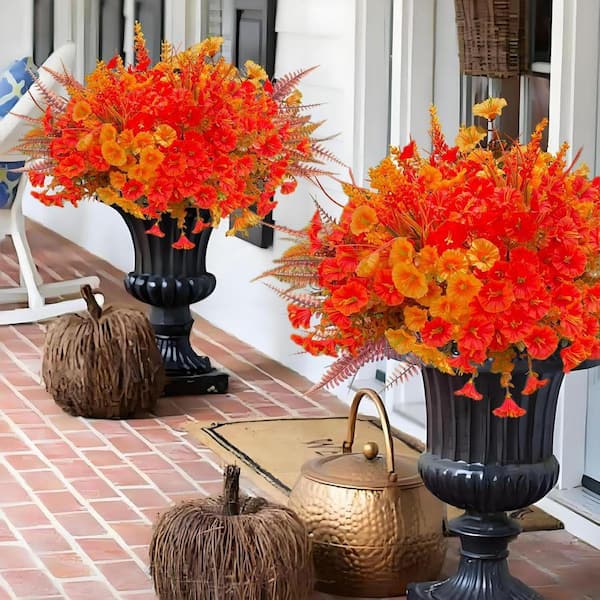 14.2 in. Orange Yellow Artificial Fake Fall Petunia Flowers