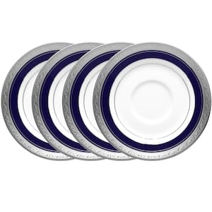 Crestwood Cobalt Platinum 6 in. (White) Porcelain Saucers, (Set of 4)