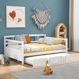 White Wood Frame Full Size Daybed with Trundle and Clean-lined Frame