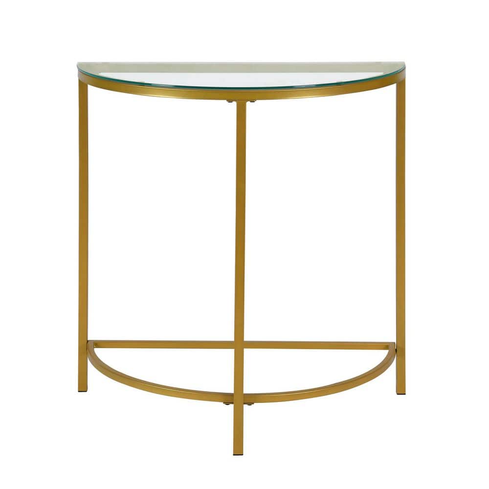 Fenice 29 in. Gold Standard Half Moon Glass Console Table
