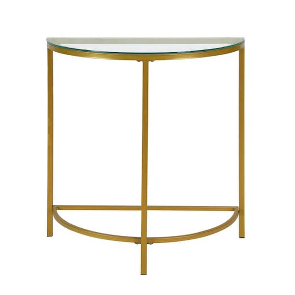 Unbranded Fenice 29 in. Gold Standard Half Moon Glass Console Table