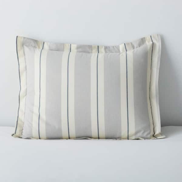 Wide Stripe Yarn Dyed Navy 200-Thread Count Cotton Percale Standard Sham