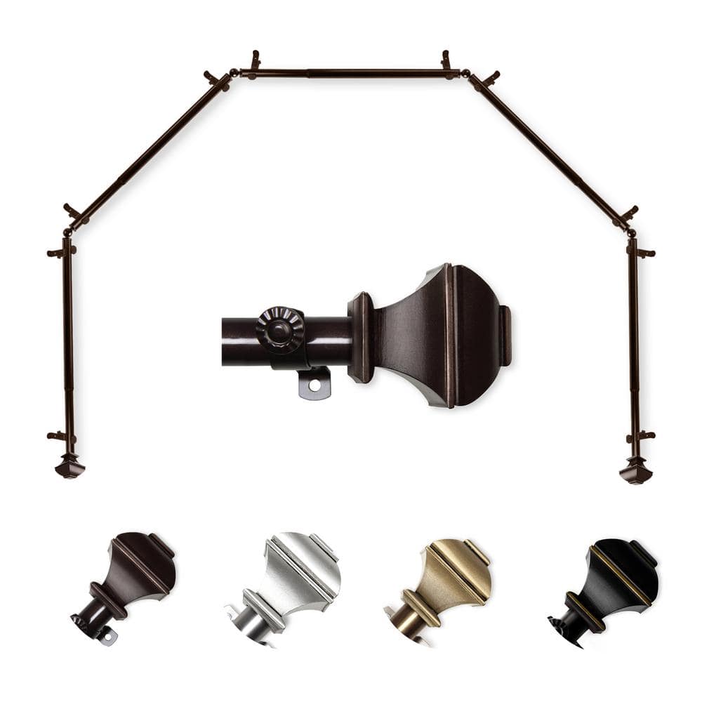 "13/16"" Dia Adjustable 5-Sided Bay Window Curtain Rod 28 to 48"" (each side) with Julianne Finials in Cocoa" price history on PriceWatchPro