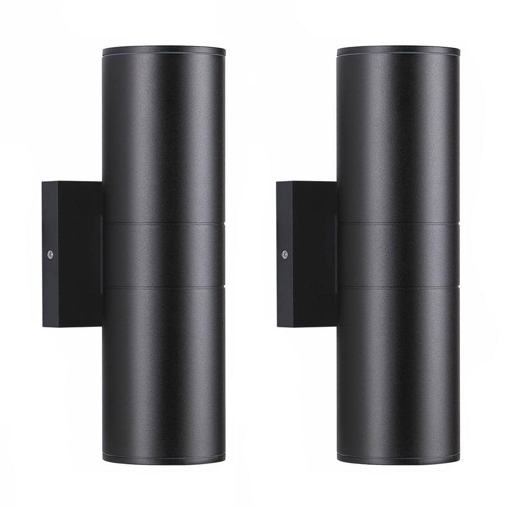 Black Outdoor Hardwired Cylinder Lantern Sconce with Integrated LED Wall Light Up Down Lights (2-Pack) price history on PriceWatchPro