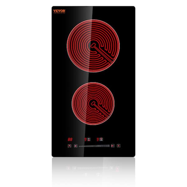 VEVOR Built in Electric Stove Top 12 in. 2 Burners Glass Radiant Cooktop with Sensor Touch Control, Timer and Child Lock,Black