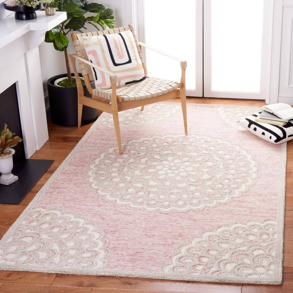 Ivory Floral Hand-Tufted Wool Rug 4' x 6' - Non-Slip Rectangular Design