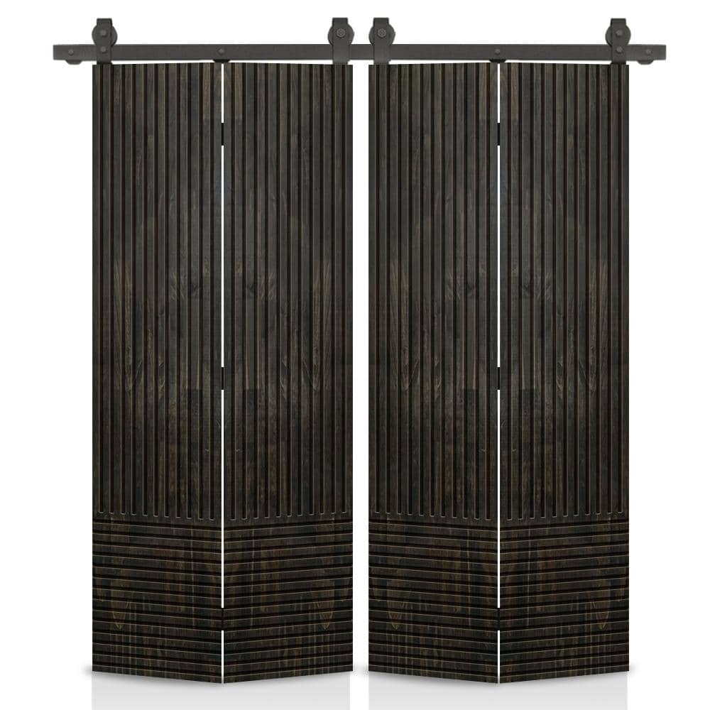 Japanese Series 60 in. x 80 in. Hollow Core Charcoal Black Pine Wood Double Bi-Fold Barn Door with Sliding Hardware Kit price history on PriceWatchPro