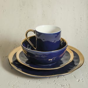 Stone Lain Florian 16-Piece Dinnerware Set Porcelain, Service For 4, Navy Blue