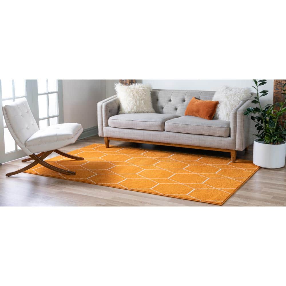 Vivid Orange and Ivory Geometric Trellis 6' x 9' Area Rug