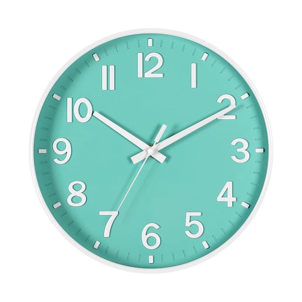 Oumilen 12 in. Silent Modern Light Blue Decorative Plastic Wall Clock