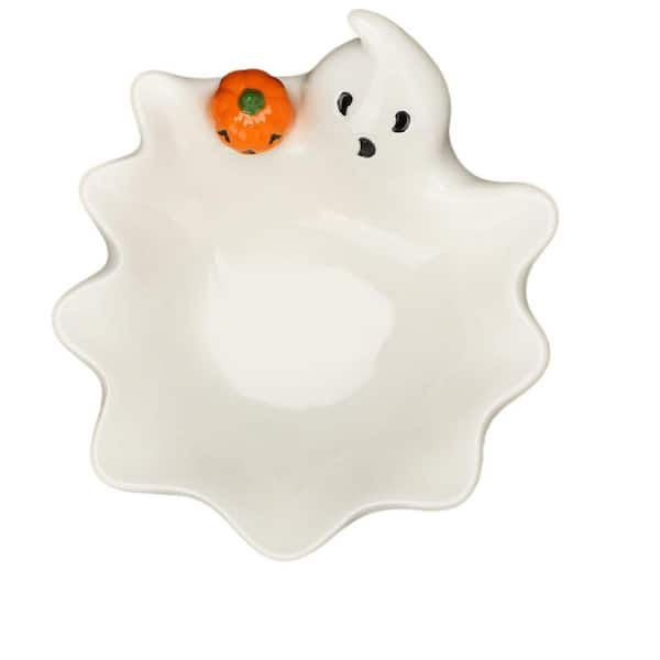 White Cute Ghost Shaped Multifunctional Ceramic Candy Dish for Halloween Party, Trick or Treat Table Decor (Set of 1)
