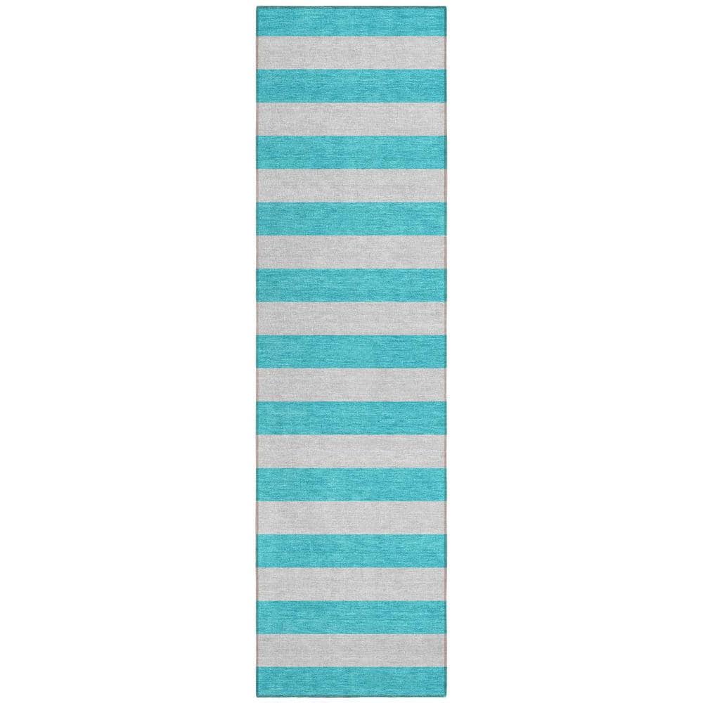 Turquoise 2 ft. x 8 ft. Woven Striped Polyester Runner Indoor/Outdoor Area Rug price history on PriceWatchPro