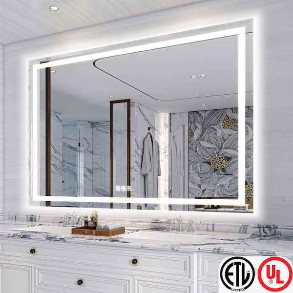 TOOLKISS 72 in. W x 48 in. H Rectangular Frameless LED Light Anti-Fog Wall Bathroom Vanity Mirror with Backlit and Front Light