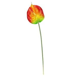 26 in. Real Touch Orange Artificial Anthurium Flower Stem Tropical Spray (Set of 4)