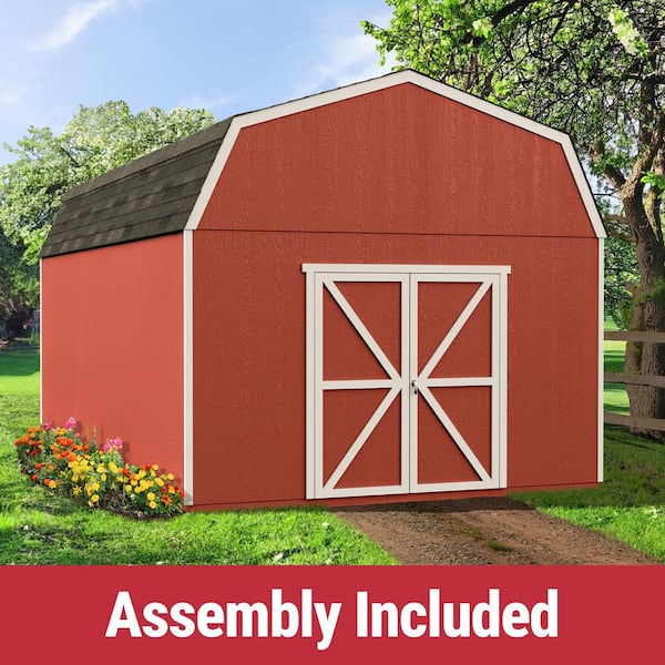 Professionally Assembled Hudson 12 ft. x 24 ft. Wood Shed w/ Floor-Outdoor Storage Barn w/ Gray Shingles (288 sq. ft.)
