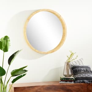 40 in. x 40 in. Round Framed Brown Wall Mirror