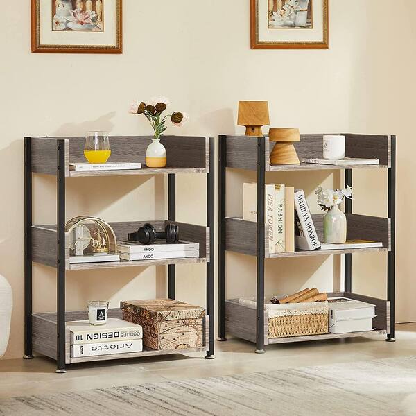 VECELO Compact 3-Tier Bookshelf, Rustic Wood Storage Organizer