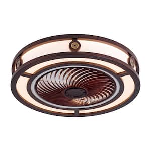 20 in. LED Indoor Dark Brown Neo-Chinese Style Caged Low Profile 6-Speed Ceiling Fan with Remote and Reversible Motor