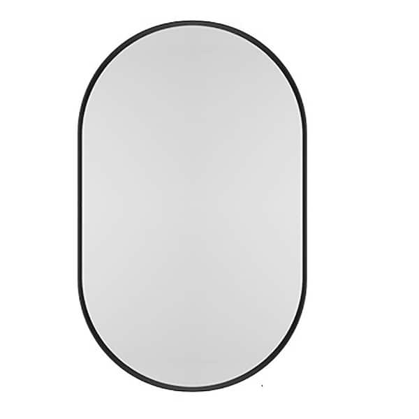 20 in. W x 34 in. H Oval Recessed Black Metal Framed Medicine Cabinet with Mirror and Adjustable Shelves