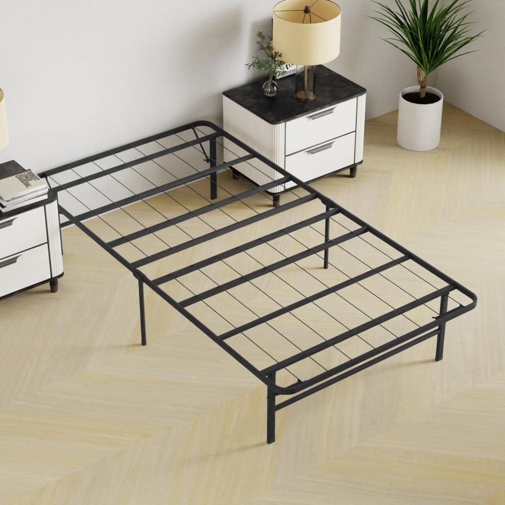 Zephyra Black Metal Twin Platform Bed Frame with Underbed Storage