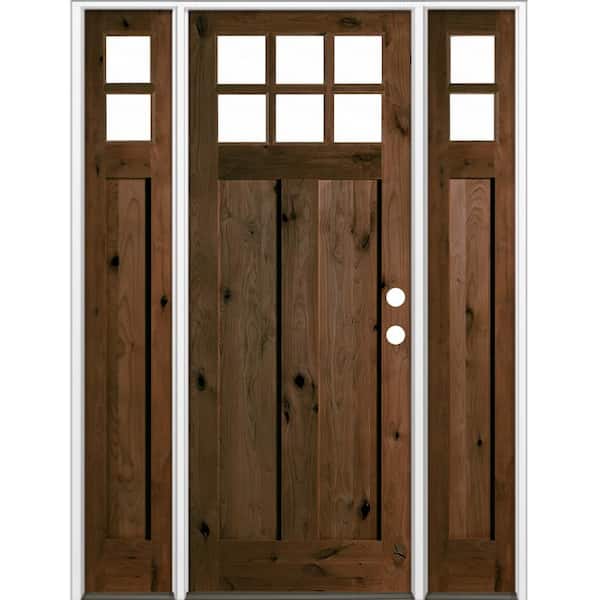 70 in. x 96 in. Knotty Alder Left-Hand/Inswing 6-Lite Beveled Clear Glass Espresso Stain Wood Prehung Front Door w/DSL
