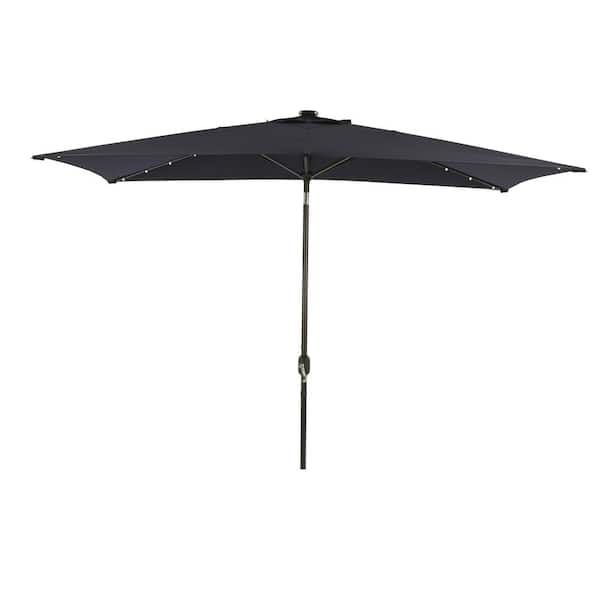 Unbranded 10 ft.x 6.5 ft. Rectangle Solution-Dyed Fabric Aluminum Market Patio Umbrella in Navy with Solar LED Lighting