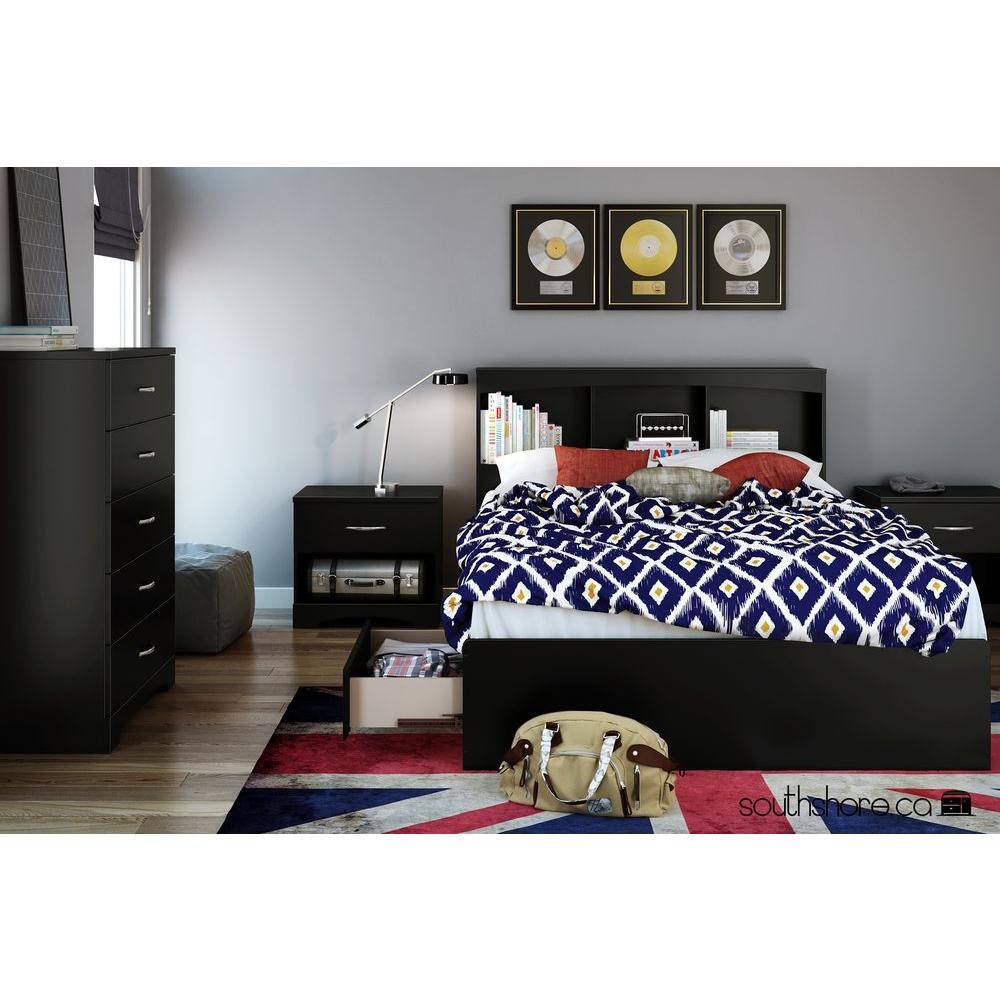 Black Full Bookcase Headboard with Storage