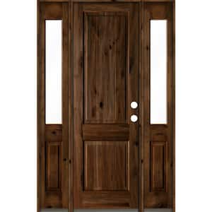 60 in. x 96 in. Rustic Alder Square Provincial Stained Wood with V-Groove Left Hand Single Prehung Front Door