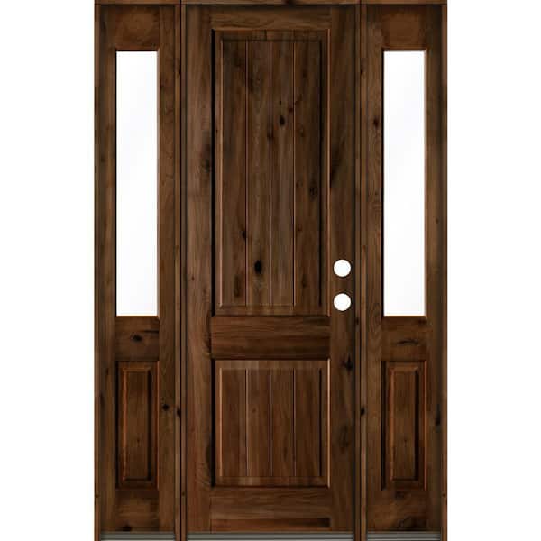 Krosswood Doors 60 in. x 96 in. Rustic Alder Square Provincial Stained Wood with V-Groove Left Hand Single Prehung Front Door