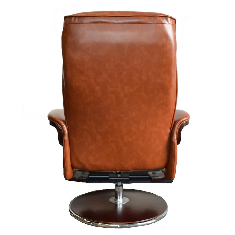 Modern Brown Leather Swivel Recliner with Ottoman