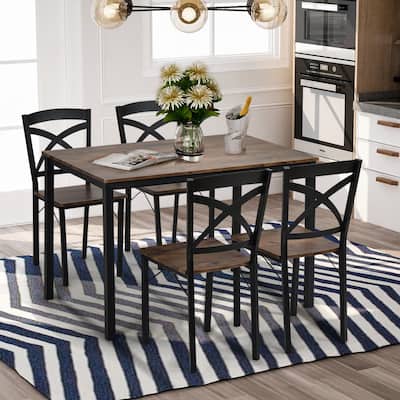 5-Piece Industrial Brown Dining Set with Ergonomic Chairs