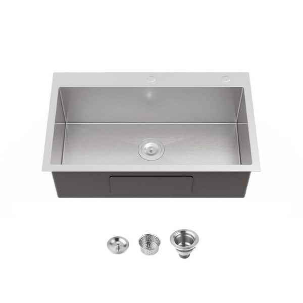 16 Gauge Gray Stainless Steel 30 in. x 19 in. Drop-In Bar Sink with Drain and Hook