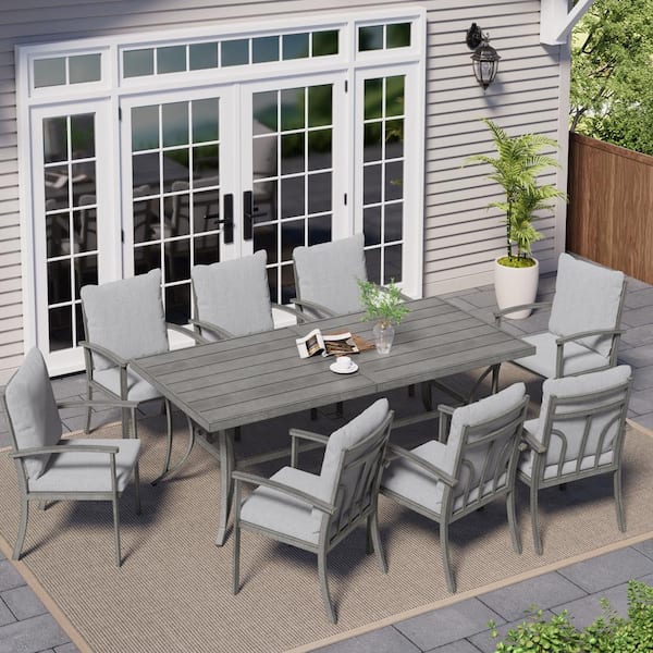 ChillPavilion Urban Oasis Gray Outdoor Aluminum Patio Dining Chairs with Light Gray Cushions (6-Pack)