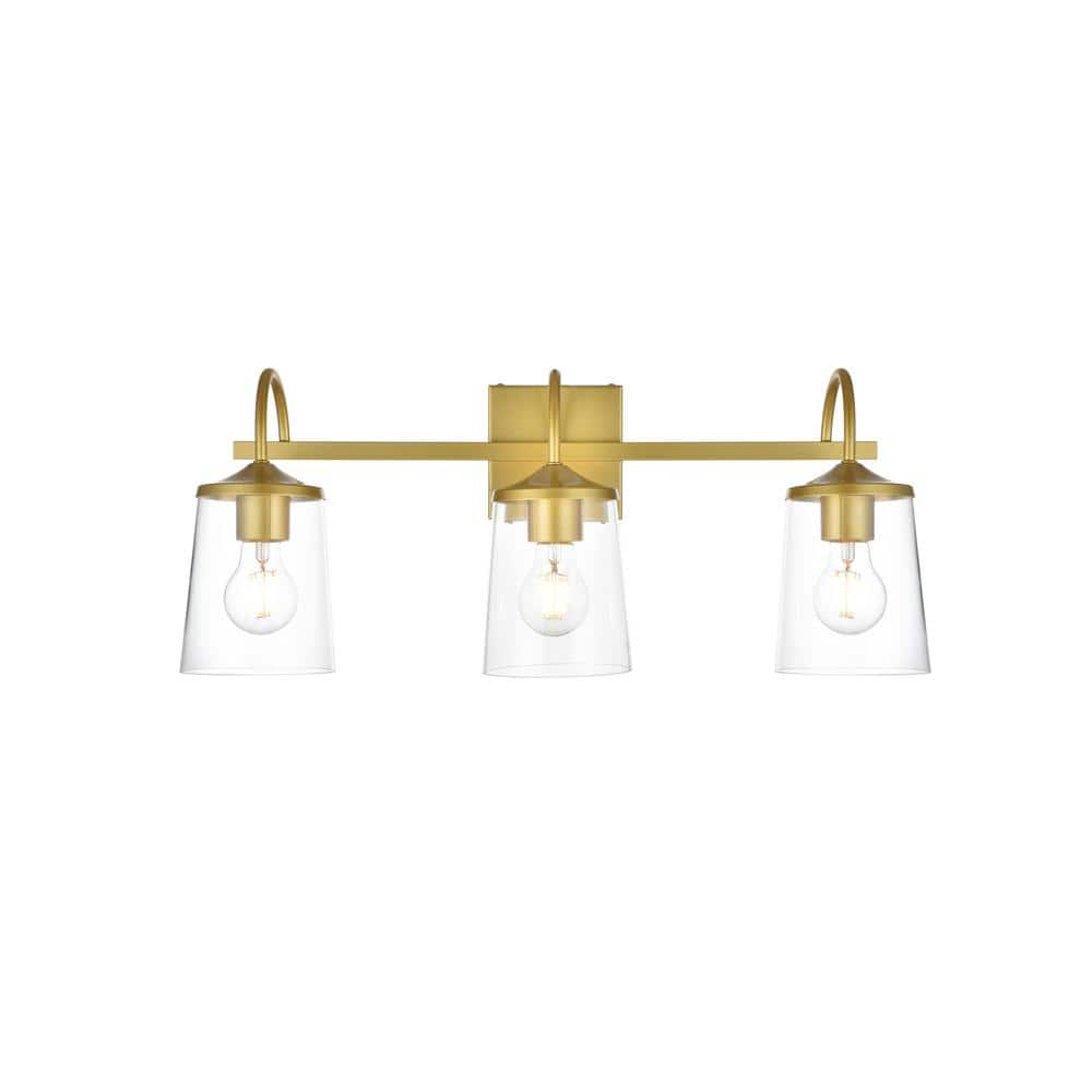 Simply Living 24 In 3 Light Modern Brass Vanity Light With Clear Bell   Brass Vanity Lighting Sl14626w24bra 64 1000 