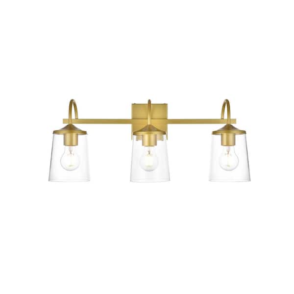 Unbranded Simply Living 24 in. 3-Light Modern Brass Vanity Light with Clear Bell Shade