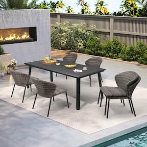 Outdoor PE Rattan Stacking Dining Chairs Patio Porch Garden in Gray (Set of 4)