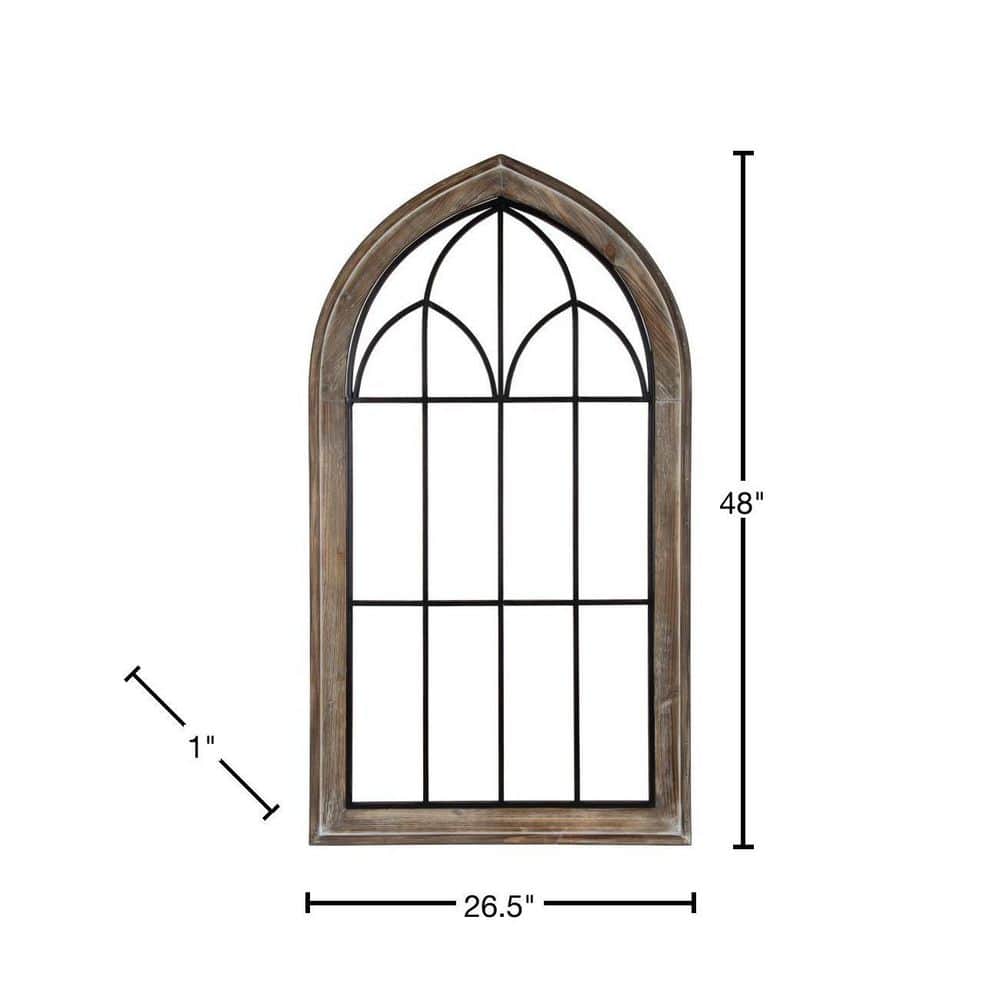 Rustic Brown Wood and Metal Arched Window Pane Wall Decor